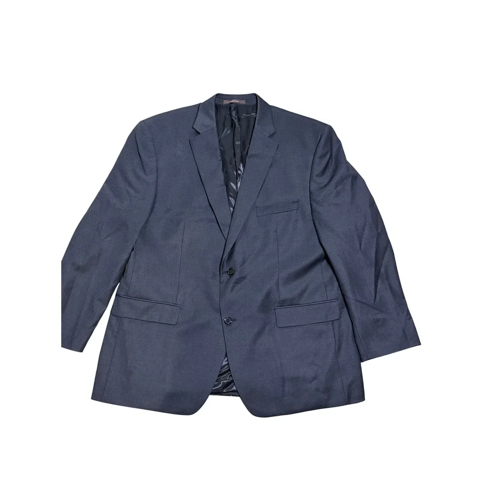Tasso Elba Mens 48R Wool 2 Piece Suit Navy Blue Pleated Cuffed 2 Button Blazer